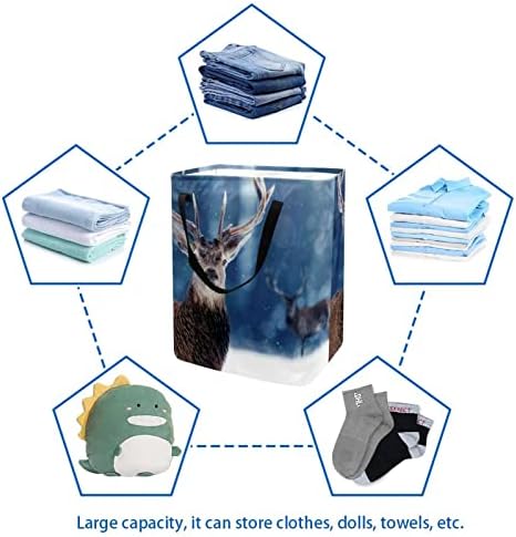 איילים בהדפס שלג סל כביסה מתקפל, סלי כביסה עמידים למים 60 ליטר אחסון צעצועי כביסה לחדר שינה בחדר האמבטיה
