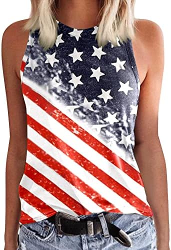 4 ביולי חולצות לנשים דגל ארה ב קיץ ללא שרוולים חולצת טריקו גופייה כוכבים פסים עניבה צבע טוניקות חולצות
