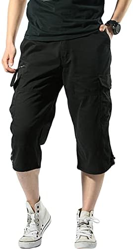 גברים של 3/4 מטען ארוך מכנסיים קצרים רופף מתאים מתחת לברך טקטי קאפרי קצר רגוע מתאים קצר מכנסיים