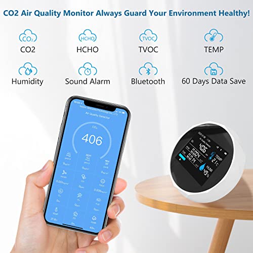 גלאי CO2 מקורה, אפליקציית Bluetooth App App Monitor Monitor Monitor, Formaldehyde HCHO TVOC,