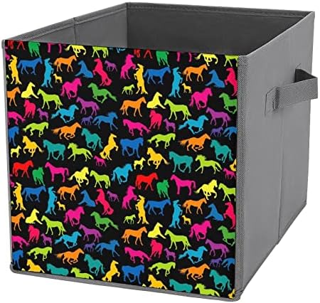סוסים צבעוניים צלליות פחי אחסון מתקפלים יסודות קוביות אחסון בדים קופסאות מארגנים עם ידיות עם ידיות