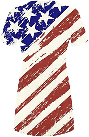שמלת חולצה ליום העצמאות לנשים 4 ביולי דגל אמריקאי שמלות מיני קצרות קיץ שרוול קצר צוואר שמלה קיצית