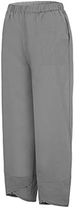 קינגספינר קאפרי מכנסיים לנשים מתגנדר כותנה פשתן כיסים רחב רגל מכנסיים קיץ קאפרי מכנסיים לנשים