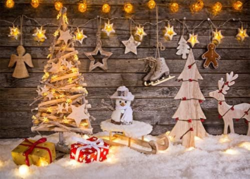 Beleco 10x8ft בד חג המולד צילום קיר מעץ תפאורה כפרי עץ חג המולד עץ כוכבים מבריקים מתנות עיצוב שלג רקע לחג המולד