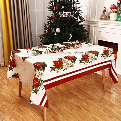 חג המולד Poinsettia מפות שולחן פרח חג המולד שולחן פלסטיק מכסה מלבן מלבן חד פעמי שולחן שולחן עמיד למים כיסויי