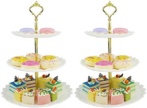 3-Tier White Gold Plastic Dessert Stand Pastry Stand Cake Stand Cupcake Stand Holder Serving Platter