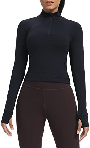 חולצות אימון של שרוול ארוך של Avgo לנשים חצי סוודר סווטשירט קצוץ חולצות יוגה אתלטיות