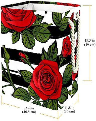 אדום ורדים שחור לבן פסים גדול סלי כביסה מלוכלך בד אחסון תיק צידניות עם ידיות מתקפל אחסון בינס