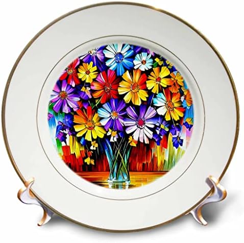 3 דרוז זר פרחים גדול באגרטל זכוכית על מתנת שולחן עץ ישנה - צלחות