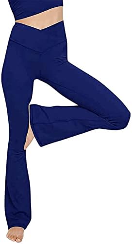 מכנסי Bootcut_ Yoga של נשים צבע מוצק v_cross מכנסי אימון מתלקות גבוה