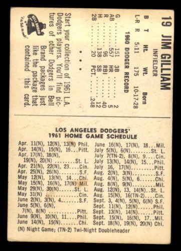 1961 Bell Brand Dodgers 19 ג'ים גיליאם VG/EX