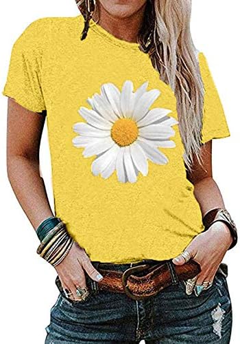 חולצות לנשים מזדמנים לבושות, 2023 חולצה עם שרוול קצר חיננית הדפס פרחוני הבסיס חולצות טי גרפיות בקיץ בקיץ