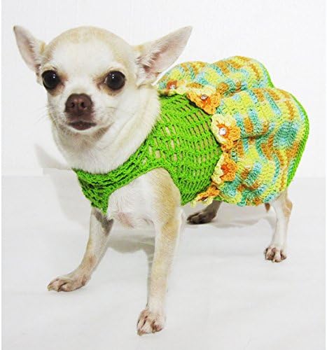 חולצת טנק כלב קיץ בעבודת יד סרוגה ירוקה מנטה כותנה 15F