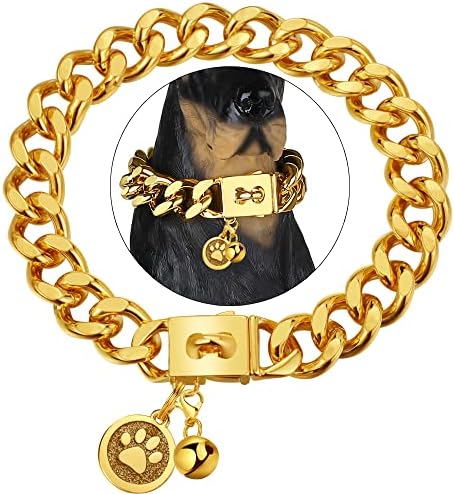 Idofas שרשרת זהב צווארון כלבים 23 ממ קישור קובני צווארון כלבים עם אבזם הצמד 18 קרא