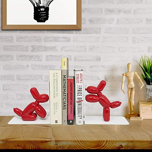 נקניק בלון כלב תומכי ספרים שנעשה על ידי בני אדם - חמוד שרף דקורטיבי ספר מסתיים עבור מדפים ושולחן, אדום