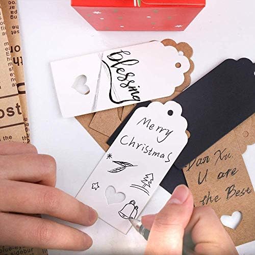 Diyasy 200pcs תגיות מתנה של קראפט, תגיות נייר מקסימות לב חלול 3 צורה תלייה חתונה תגיד חתונה עם 64 רגל חוטי יוטה