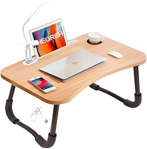 מחשב נייד Hegreh שולחן הברכיים למיטה מתאים עד 17 ″ מחשבים ניידים עם אור, מנורה, מחזיק כוס, שולחן מגש מיטה מחשב
