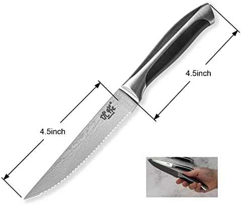 פרימיום 4-חתיכה דמשק נירוסטה סטייק סכין סטים, מזויף מלא טאנג משונן סכין עבור בשר חיתוך, סכום לבית ומסעדה,