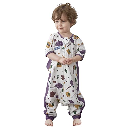 דומימיה שקנה ​​תינוקת שינה פעוט שק שינה עם רגליים שרוולים קצרים פעוט שמיכה לביש כותנה במבוק, 3-4T, TOG 0.3