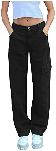 מכנסי נשים נמוכים בעלייה נמוכה של מטען רוכסן כפתור מכנסי מכנסיים טרקלין ישר מכנסיים מוצקים עם כיסים בכושר