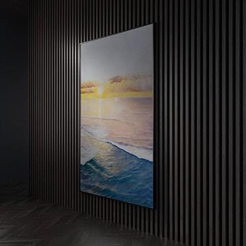 ציור שמן נוף צבוע ביד - זריחת חוף מופשטת בגודל גדול כניסה אנכית ציור שמן שמן על בד, יצירות אמנות מודרניות לעיצוב