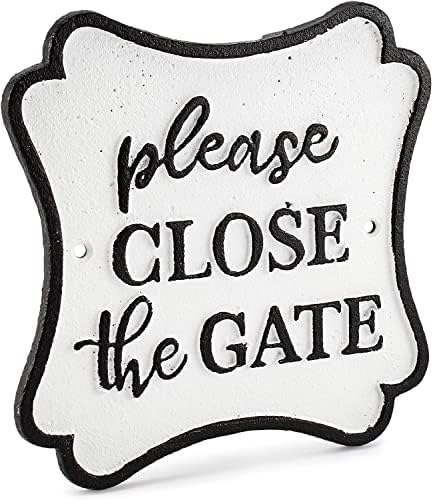 שער גן אולדהום שלטי ברזל יצוק ; לוחות כפריים בסגנון בית חווה שחור ולבן לגינה ובבקשה סגרו את השער