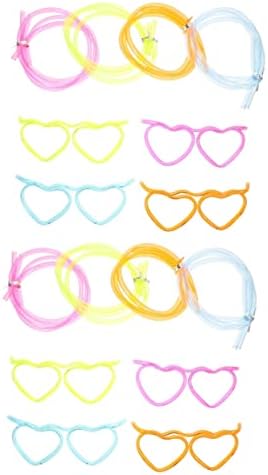 16 יחידות משקפיים קש לב בצורת קשיות לב משקפיים מתולתל קשיות חידוש שתיית קשיות שתיית קש משקפיים ספקי צד משקפיים