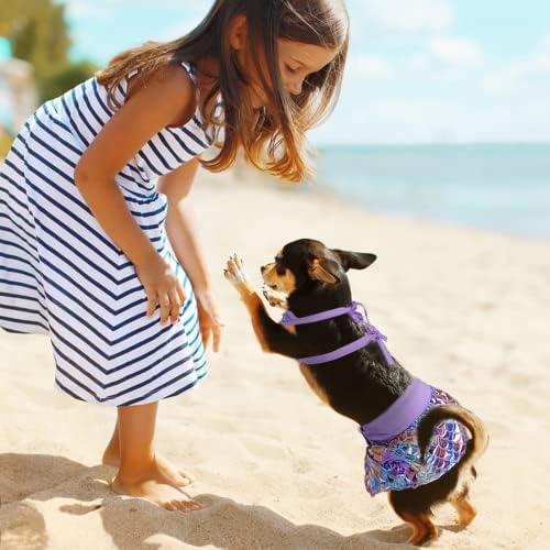 כלומרקוי בת ים כלב בגד ים, חמוד כלב ביקיני, סגול כלב בגד ים עם דגי סולמות דפוס, אופנתי קיץ כלב שמלה,
