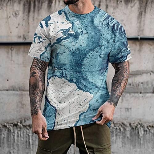חולצות טריקו של שרוול קצר של XXVR Mens, מפת עולם הדפסה עולמית צוואר צווא