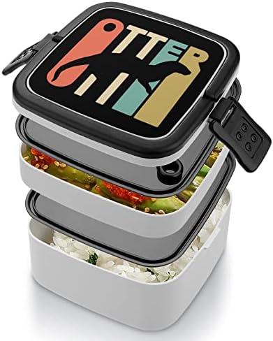 סגנון וינטג 'אוטר בנטו קופסה שכבה כפולה מיכל ארוחת צהריים הניתנת לערימה עם כף לטיולי פיקניק עבודות