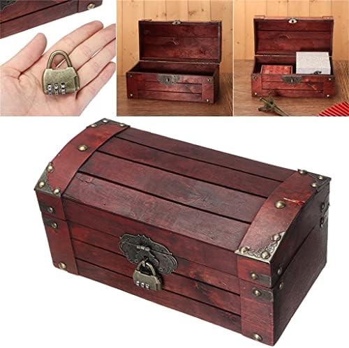 SCDZS עץ חזה עתיק עתיק עץ מנעול חזה אוצר קופסא אחסון קופסת בית עיצוב לשמירה על עגילים דברים קטנים