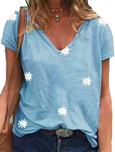 חולצות טריקו מודפסות לנשים שרוול קצר צווארון רופף מזדמן בסיסי טי חולצות קיץ חולצה חולצה