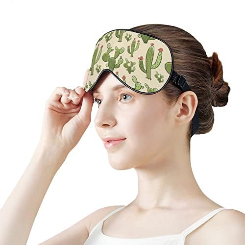 פרחי קקטוס ירוקים דפוס מסכת שינה מסכת עיניים רכה ונוחה עם רצועת ראש מתכווננת כיסוי עין חוסם