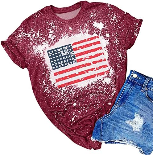 חולצת דגל אמריקאית לנשים 4 ביולי חולצות טריקו צוואר עגול חולצה שרוול קצר חולצה רופפת צמרות קיץ