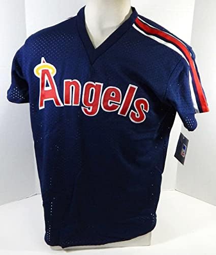 1983-90 מלאכים בקליפורניה משחק ריק הונפק תרגול חבטות כחול ג'רזי XL 719 - משחק השתמשו ב- MLB גופיות