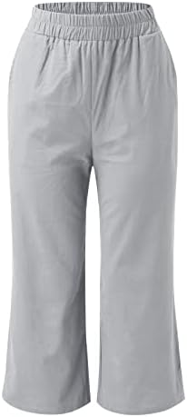 מכנסי פלאצו רגל רחבה של נשים פשתן כותנה מכנסיים רופפים מכנסי יוגה רחבים משוררים מכנסיים אלסטיים