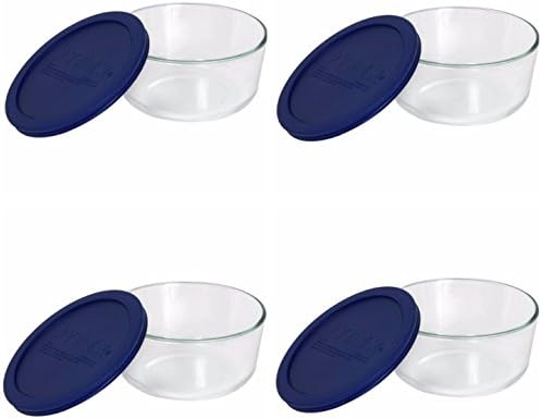 פיירקס אחסון 4-כוס עגול צלחת עם כחול כהה פלסטיק כיסוי, ברור