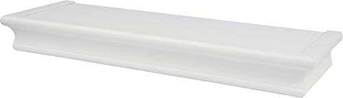 מדף צף גבוה ומידיר 515604 מדף צף דקורטיבי 18 מחזיק עד 15 קילוגרמים, התקנת קיר יבש נטול כלים, משופע, לבן