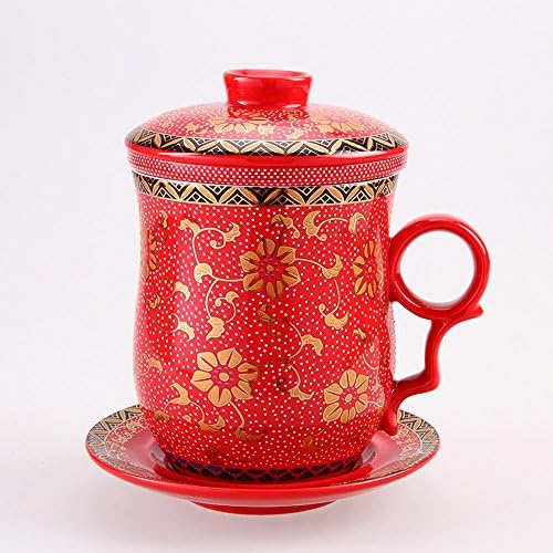 כוס תה חרסינה של Ameolela עם מכסה infuser and Shucer - סיני Jingdezhen Ceramic
