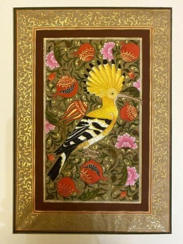 ציור מיניאטורי עבודות אמנות פרסי משי משי בעבודת יד Hoopoe 14x8.4