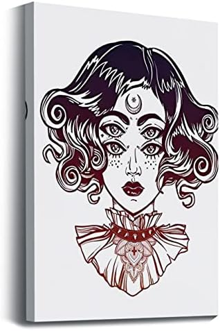 דיוקן גותי נערת השטן עם צווארון וארבע עיניים הדפסים לאמנות קיר תפאורה יצירות אמנות לקישוטים