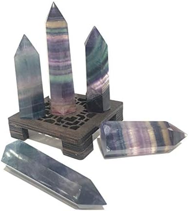 Kinduflel Fluorite טבעי קריסטל צבעוני פסים פלואוריט 4-7 סמ קוורץ גביש נקודת אבן ריפוי משושה שרביט אבן