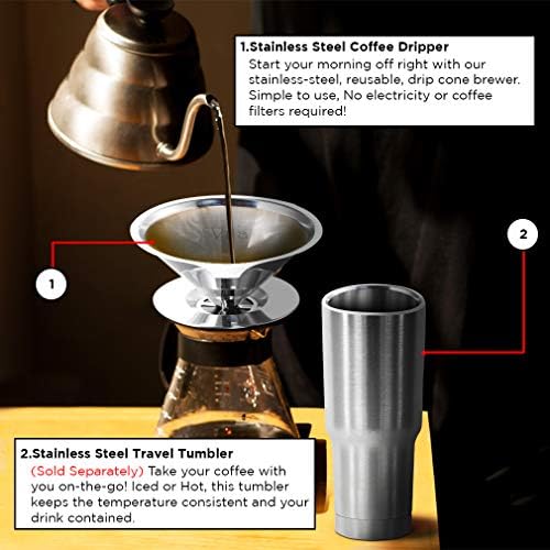 פילטר קפה וילה, מכונת קפה משובחת רשת, נירוסטה שפכה מעל טפטוף קפה, לשימוש חוזר, קל משקל, ללא נייר, מתאימה