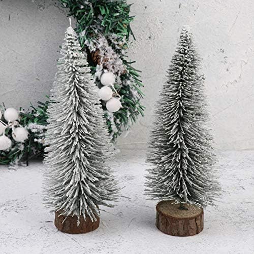 צעצועים 2 יחידים מיני מלאכותיים עצי חג המולד עצי סיסל עם בסיס עץ לשולחן חג המולד תפאורה עליונה