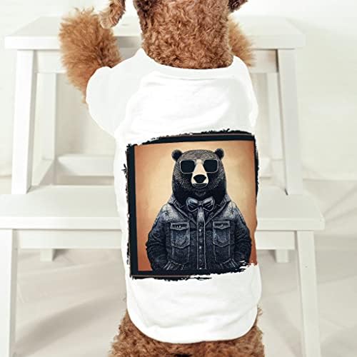 חולצת טריקו של כלב דוב שחור - חולצת כלבים היפסטר - בגדי כלבים גרפיים - לבן, L