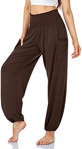Carpetcom מכנסיים נעימים מזדמנים של נשים מזדמנים נוחות סמוסקד מכנסי טרנינג מותניים גבוהים מכנסיים