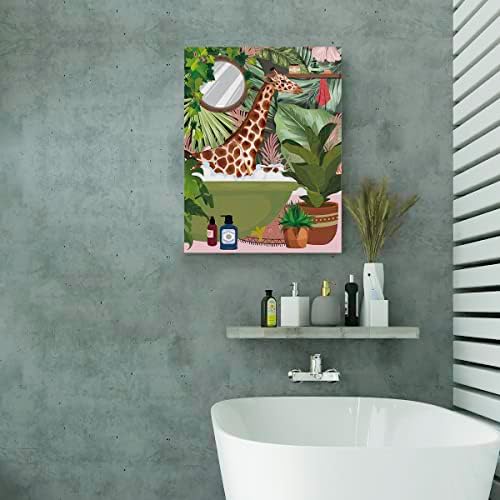 ג'ירפה EVXID בבד אמבטיה פוסטר ציור אמנות קיר אמבטיה, ג'ונגל בוטני ג'ירפה יצירות אמנות ממוסגרות