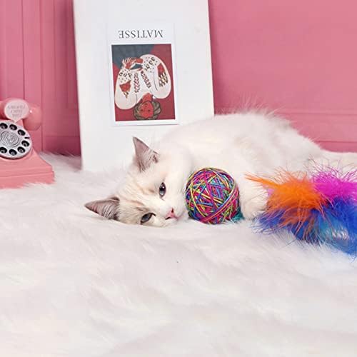 צעצוע של כדור חתול גוזל, כדורי חוט צמר צבעוניים בעבודת יד לחתולים שעושים פעילות גופנית ומגרדים צעצוע,