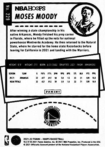2021-22 Panini Hoops 229 מוזס מודי RC טירון גולדן סטייט ווריורס NBA כרטיס מסחר בכדורסל