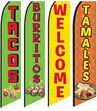 4 דגלי סוופר מסעדת אוכל מקסיקני טאקו בוריטו טאמאלס ברוך הבא צהוב אדום